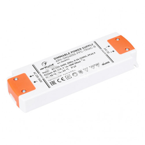 Блок питания ARV-SN24050-PFC-TRIAC-B (24V, 2.1A, 50W) (Arlight, IP20 Пластик, 3 года) | 026407(1) | Arlight