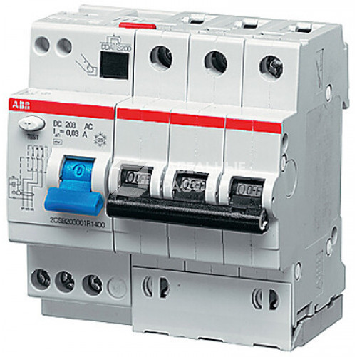 Автоматический выключатель дифференциального тока DS203 3п 10А B 30мА тип AC (5 мод) | 2CSR253001R1105 | ABB