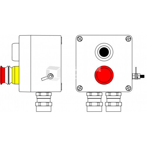 Ex пост управления из GRP; 1Ex d e IIC T6 Gb X / Ex tb IIIB T80°C Db X /IP66; Аварийная кнопка красная, 1NC/1NO -1 шт.; Кнопка черная, 1NC/1NO -1 шт.;