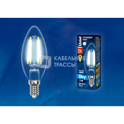 Лампа светодиодная LED-C35-13W/4000K/E14/CL PLS02WH LED. 