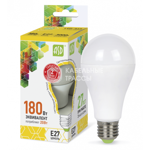 Лампа светодиодная LED-A60-standard 20Вт 230В Е27 3000К 1800Лм | 4690612004198 | ASD
