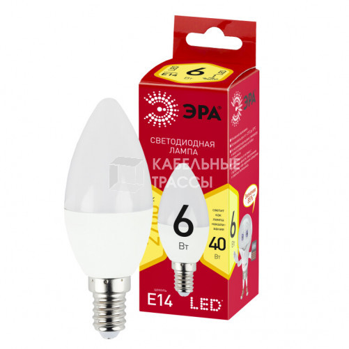 Лампа светодиодная RED LINE LED B35-6W-827-E14 R Е14 / E14 6 Вт свеча теплый белый свет | Б0052383 | ЭРА