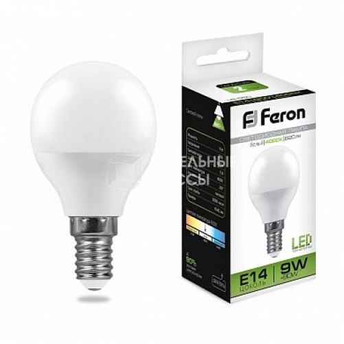Лампа светодиодная LB-550 (9W) 230V E14 4000K G45 | 25802 | FERON