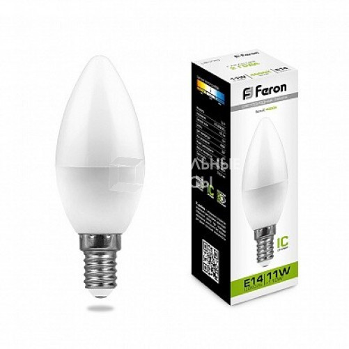 Лампа светодиодная LB-770 (11W) 230V E14 4000K свеча | 25942 | FERON