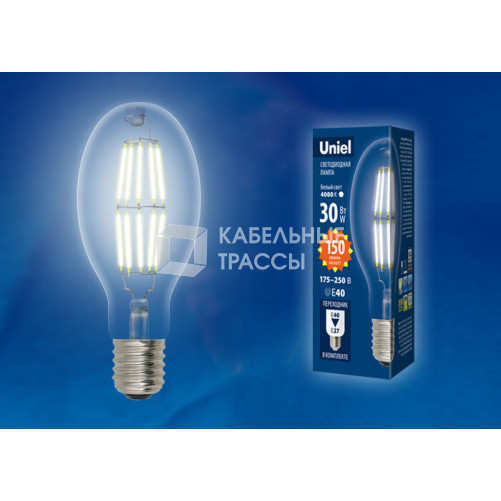 Лампа светодиодная промышленная LED-ED90-30W/DW/E40/CL GLP05TR LED мощная, прозр. 4000К | UL-00003761 | Uniel