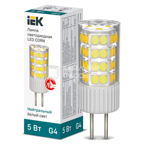 Лампа светодиодная CORN капсула 5Вт 230В 4000К керамика G4 | LLE-CORN-5-230-40-G4 | IEK