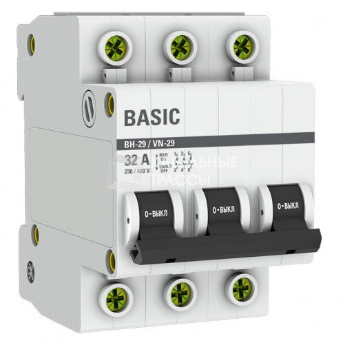 Выключатель нагрузки модульный 3P 32А ВН-29 Basic |SL29-3-32-bas | EKF