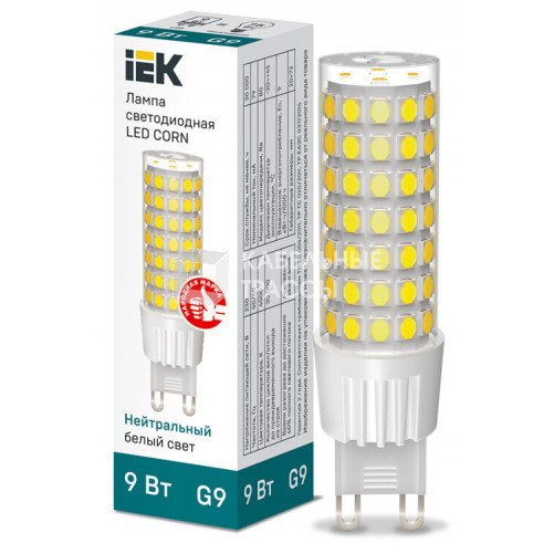 Лампа светодиодная CORN капсула 9Вт 230В 4000К керамика G9 IEK | LLE-CORN-9-230-40-G9 | IEK