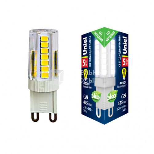 Лампа светодиодная LED-JCD-5W/4000K/G9/CL GLZ09TR LED, прозр 4000К | UL-00006749 | Uniel