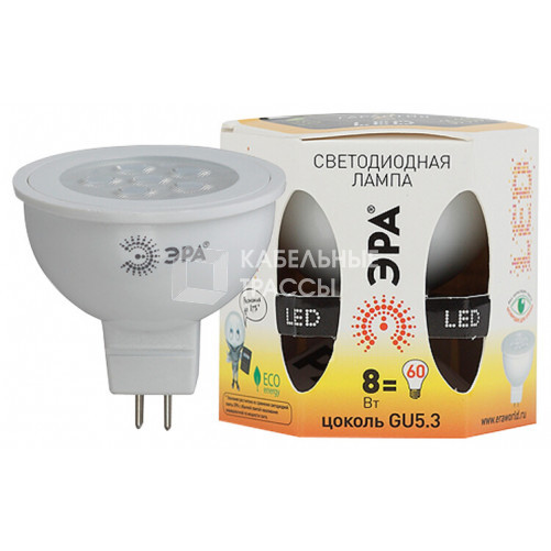 Лампа светодиодная STD MR16-8W-827-GU5.3 диод, софит, 8Вт, тепл, GU5.3 | Б0014352 | ЭРА