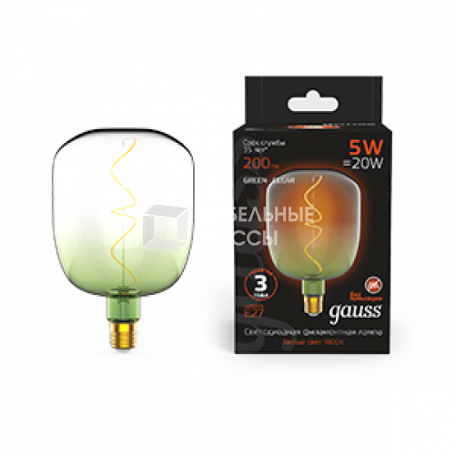 Лампа светодиодная LED Filament Flexible V140-DC Green-Clear E27 5W 200lm 1800K 140*200mm 1/6 | 1009802105 | Gauss