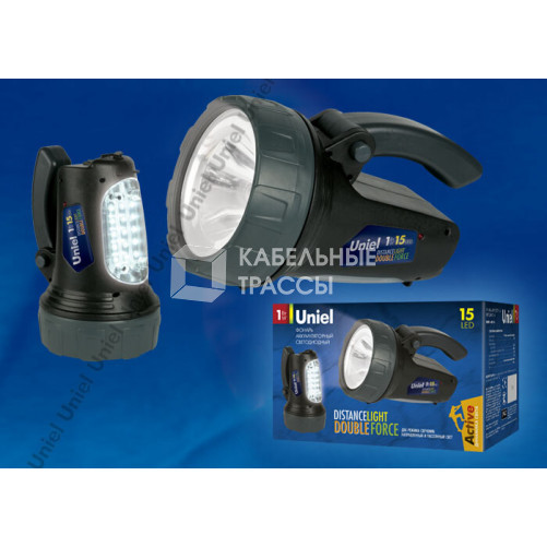 Фонарь прожекторный S-SL017-BA Black Стандарт «Distance lightDouble force». пласт 1W LED + 15 LED, 3,7V, 1000mAh Lithium.ной короб. | 06649 | Uniel