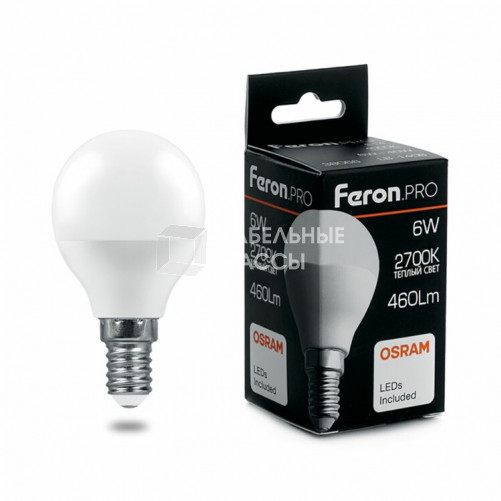 Лампа светодиодная .PRO LB-1406 Шарик E14 6W 2700K OSRAM LED | 38065 | Feron