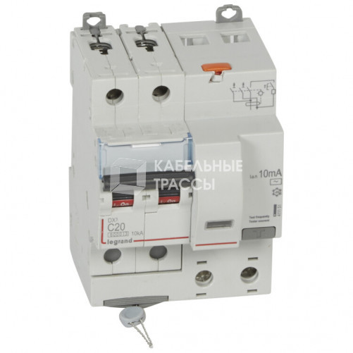 Выключатель автоматический дифференциального тока DX3 6000 2п 20А С 10мА тип AС (4 мод) | 411151 | Legrand