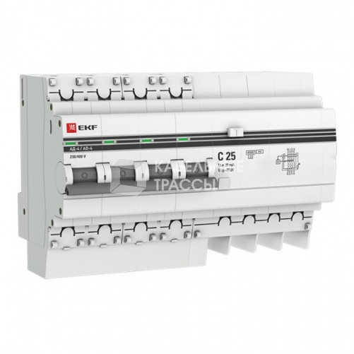 Выключатель автоматический дифференциального тока АД-4 4п 25А C 30мА тип AC (8 мод.) PROxima (электронный) | DA4-25-30-pro | EKF