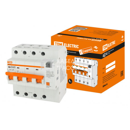 Выключатель автоматический дифференциального тока АД14 4Р 63А 30мА | SQ0204-0145 | TDM
