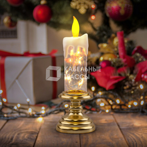 Новогодний декоративный светильник Свеча EGNDS-03 теплый белый, 10 диодов , h 20 см, 2*ААА, IP20 | Б0051934 | ЭРА