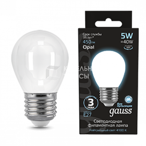 Лампа светодиодная Black LED Filament Шар OPAL E27 5W 450lm 4100K | 105202205 | Gauss