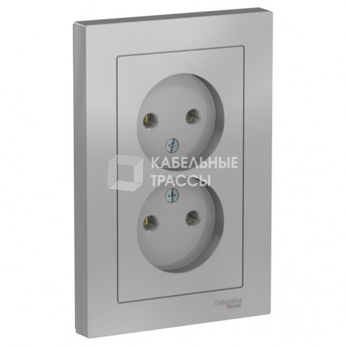 AtlasDesign Алюминий Розетка б/з двойная, 16А, (в сборе с рамкой) | ATN000320 | Schneider Electric