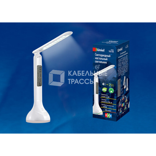 Светильник настольный TLD-536 White/LED/250Lm/5500K/Dimmer с ночником RGB и календарем 4W акк 1200mAh сенсор Белый | UL-00001497 | Uniel