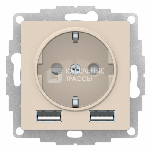 ATLASDESIGN Бежевый РОЗЕТКА 16А c 2 USB A+A, 5В/2,4А, 2х5В/1,2А, механизм | ATN000230 | Schneider Electric
