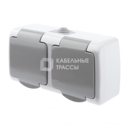 5-203-03 Розетка 2х2P+E Schuko, 16А-250В, IP54, ОУ, Atlantic, серый | Б0051060 | Intro