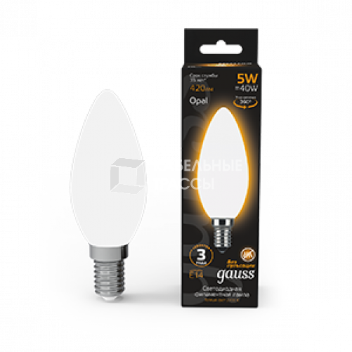 Лампа светодиодная Black LED Filament Свеча OPAL E14 5W 420lm 2700К | 103201105 | Gauss