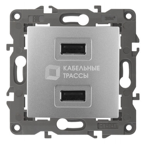 14-4110-03 Электроустановка ЭРА Устройство зарядное USB, 230В/5В-2100мА, IP20, Эра Elegance, алюминий | Б0034360 | ЭРА