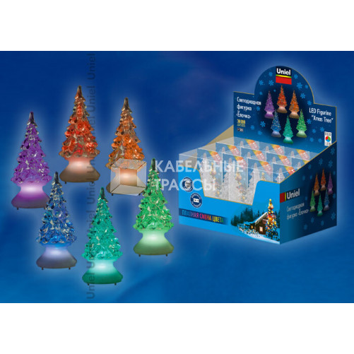 Фигура светодиодная «Ёлочка» ULD-F620 RGB XMAS TREE SET12 набор 12 шт RGB 5х10см. IP20 от ЭП CR2032 (в/к) | 11040 | Uniel