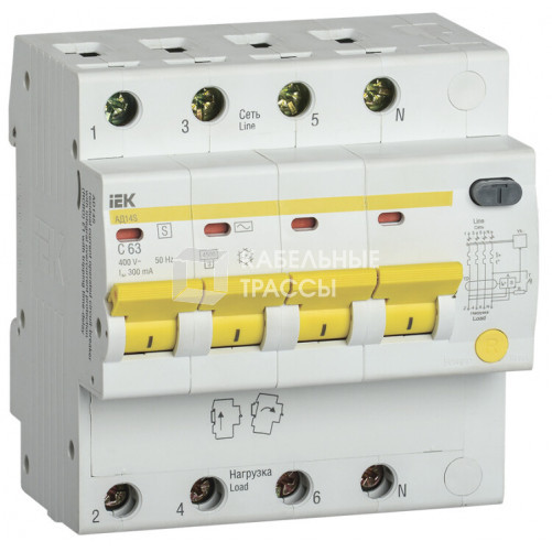 Выключатель автоматический дифференциального тока АД14S 4п 63А C 300мА тип AC (5 мод) | MAD13-4-063-C-300 | IEK