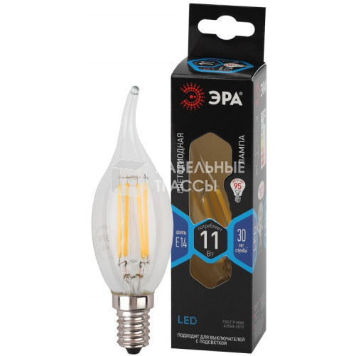 Лампа светодиодная F-LED BXS-11W-840-E14 (филамент, свеча на ветру, 11Вт, нетр, E14) | Б0047002 | ЭРА