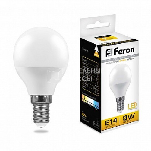 Лампа светодиодная LB-550 (9W) 230V E14 2700K G45 | 25801 | FERON