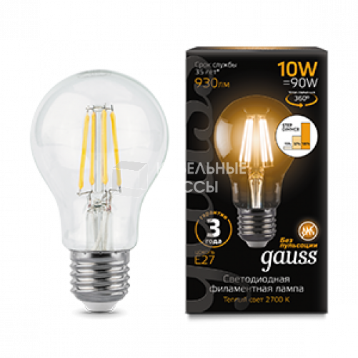 Лампа светодиодная Black LED Filament A60 E27 10W 930lm 2700К step dimmable | 102802110-S | Gauss