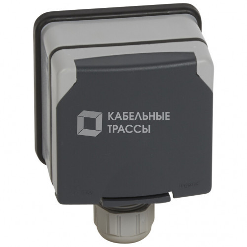 Plexo Серый Розетка с/з с крышкой 3К+N+З 20А 400В накладная (в сборе) IP66 | 090457 | Legrand