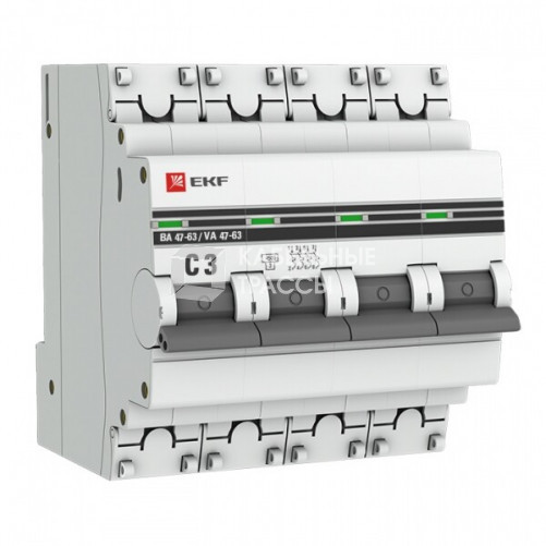 Выключатель автоматический четырехполюсный ВА 47-63 3А C 4,5кА PROxima | mcb4763-4-03C-pro | EKF