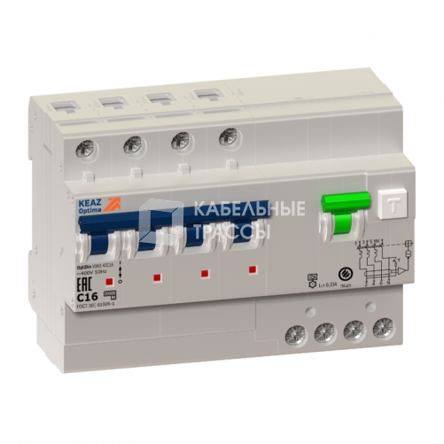 Выключатель автоматический дифференциального тока OptiDin VD63-43C32-AS-УХЛ4 (4P, C32, 100mA) | 274847 | КЭАЗ