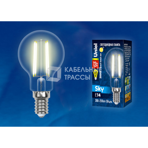 Лампа светодиодная LED-G45-13W/3000K/E14/CL PLS02WH LED. 