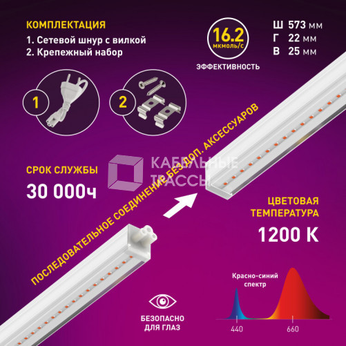 Светильник светодиодный для растений красно-синий спектр ЭРА FITO-9W-Т5-N | Б0045231 | ЭРА