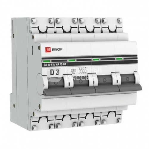Выключатель автоматический четырехполюсный ВА 47-63 3А D 4,5кА PROxima | mcb4763-4-03D-pro | EKF