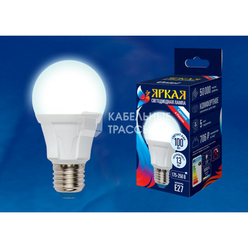 Лампа светодиодная LED-A60 13W/4000K/E27/FR PLP01WH LED. 