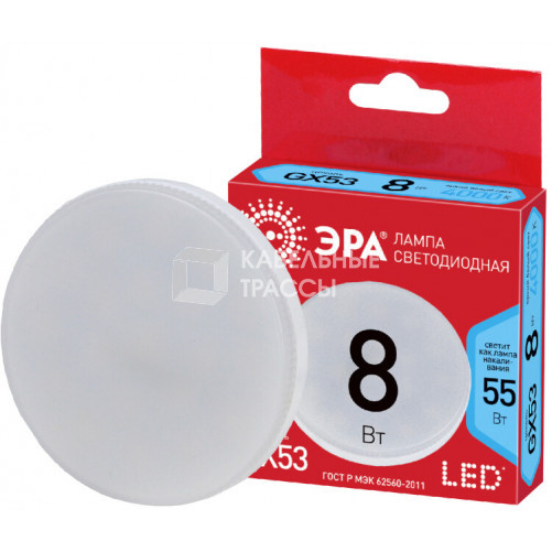 Лампа светодиодная RED LINE ECO LED GX-8W-840-GX53 GX53 8Вт таблетка нейтральный белый свет | Б0036542 | ЭРА