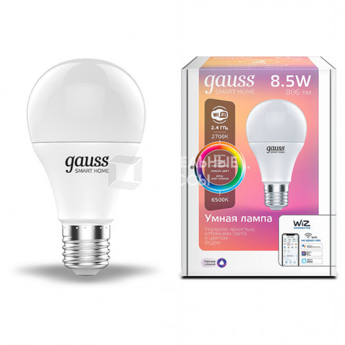 Лампа Светодиодная Smart Home RGBW E27 A60 8.5 Вт 2700-6500K 1/10/100 | 1170112 | Gauss