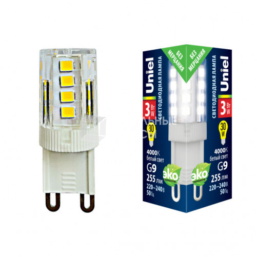 Лампа светодиодная LED-JCD-3W/4000K/G9/CL GLZ09TR LED, прозр 4000К | UL-00006747 | Uniel