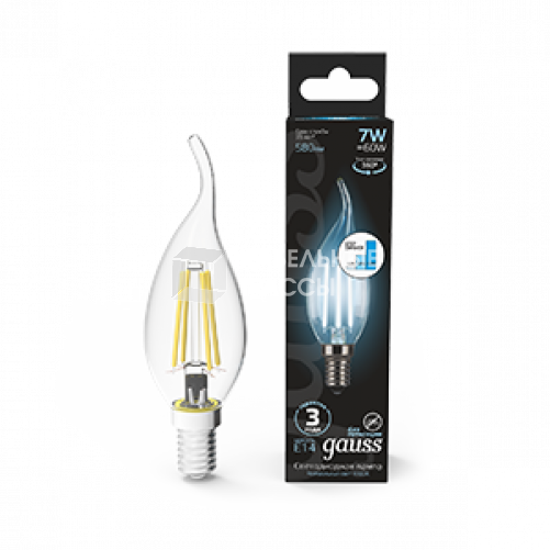 Лампа светодиодная Black LED Filament Свеча на ветру E14 7W 580lm 4100K step dimmable | 104801207-S | Gauss