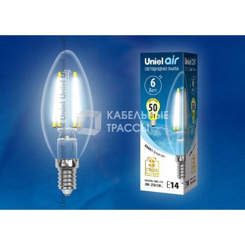 Лампа светодиодная LED-C35-6W/NW/E14/CL GLA01TR LED. 