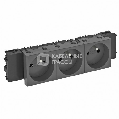 Розетка тройная 0° Modul45connect франц. стандарт, 250 В, 16A (черный) (STD-F0C SWGR3) | 6120580 | OBO Bettermann