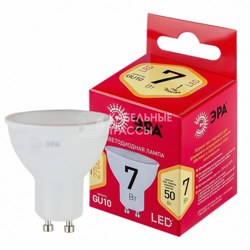 Лампа светодиодная LED MR16-7W-827-GU10 R (диод, софит, 7Вт, тепл, GU10) | Б0050198 | ЭРА