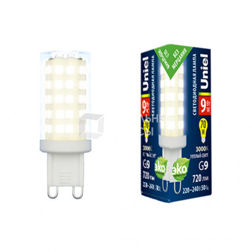 Лампа светодиодная LED-JCD-9W/3000K/G9/CL GLZ09TR LED, прозр 3000К | UL-00006488 | Uniel