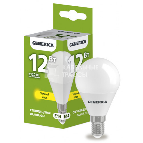Лампа светодиодная G45 шар 12Вт 230В 3000К E14 GENERICA | LL-G45-12-230-30-E14-G | IEK