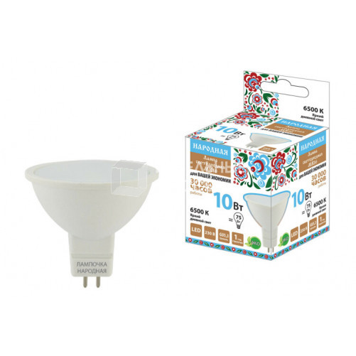 Лампа светодиодная MR16-10 Вт-230 В-6500 К–GU5,3 Народная | SQ0340-1611 | TDM